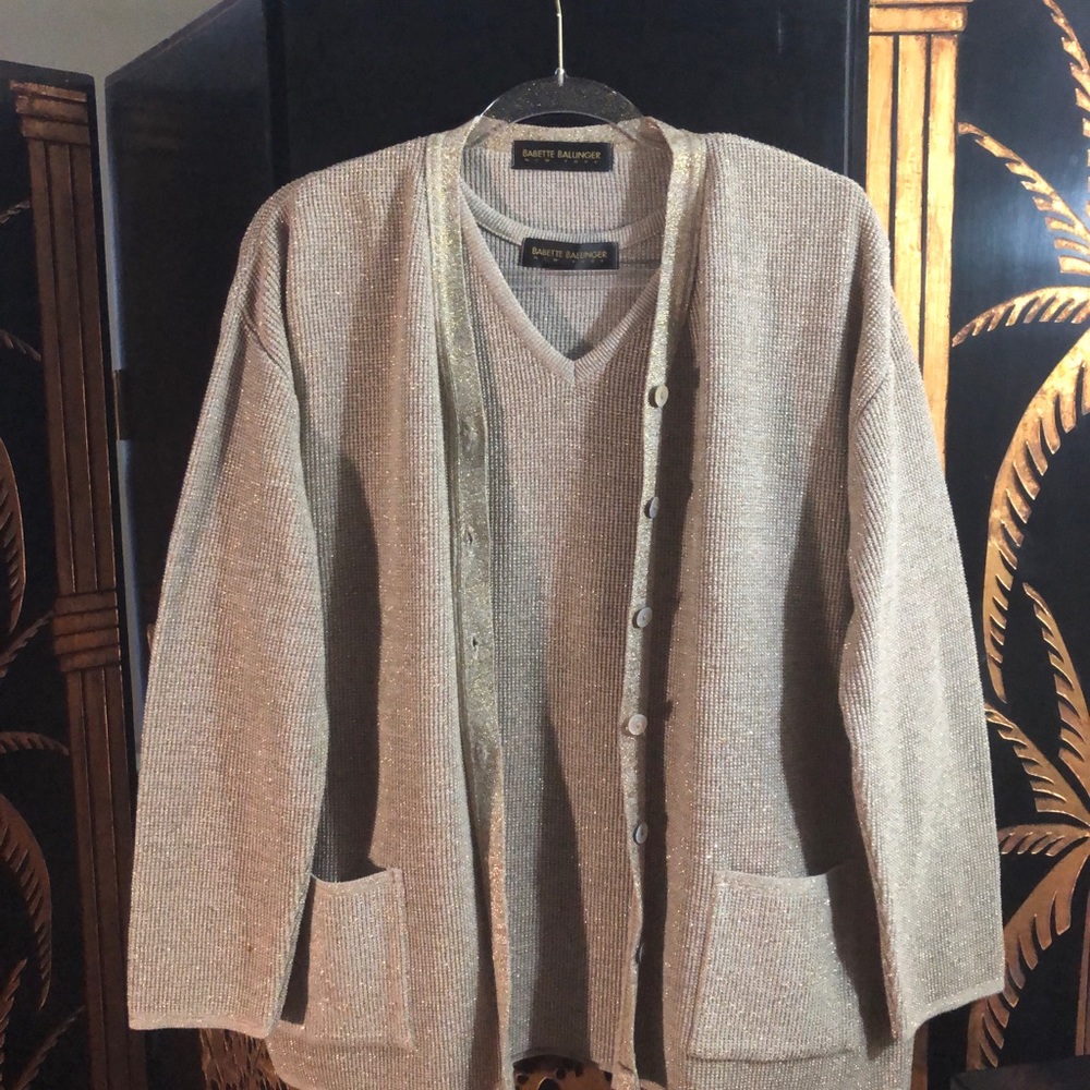 Gold Glitter Two Piece Sweater Set -Size M